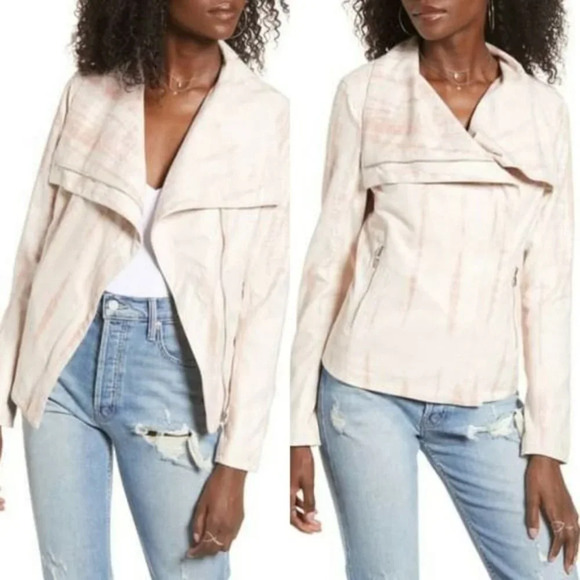 BlankNY Pink Cream Tie Dye Moto Jacket Womens XS Zip Up Drape Front - Picture 2 of 11
